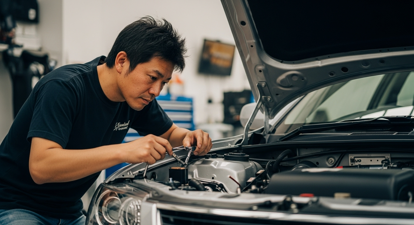 自分好みのスタイルに車をカスタムする男性