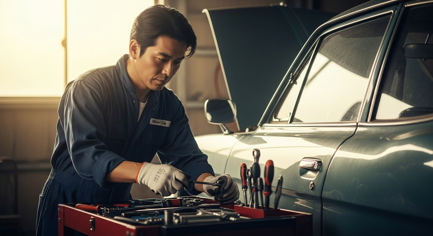 一台の車を大切にメンテナンスして長く乗り続ける男性