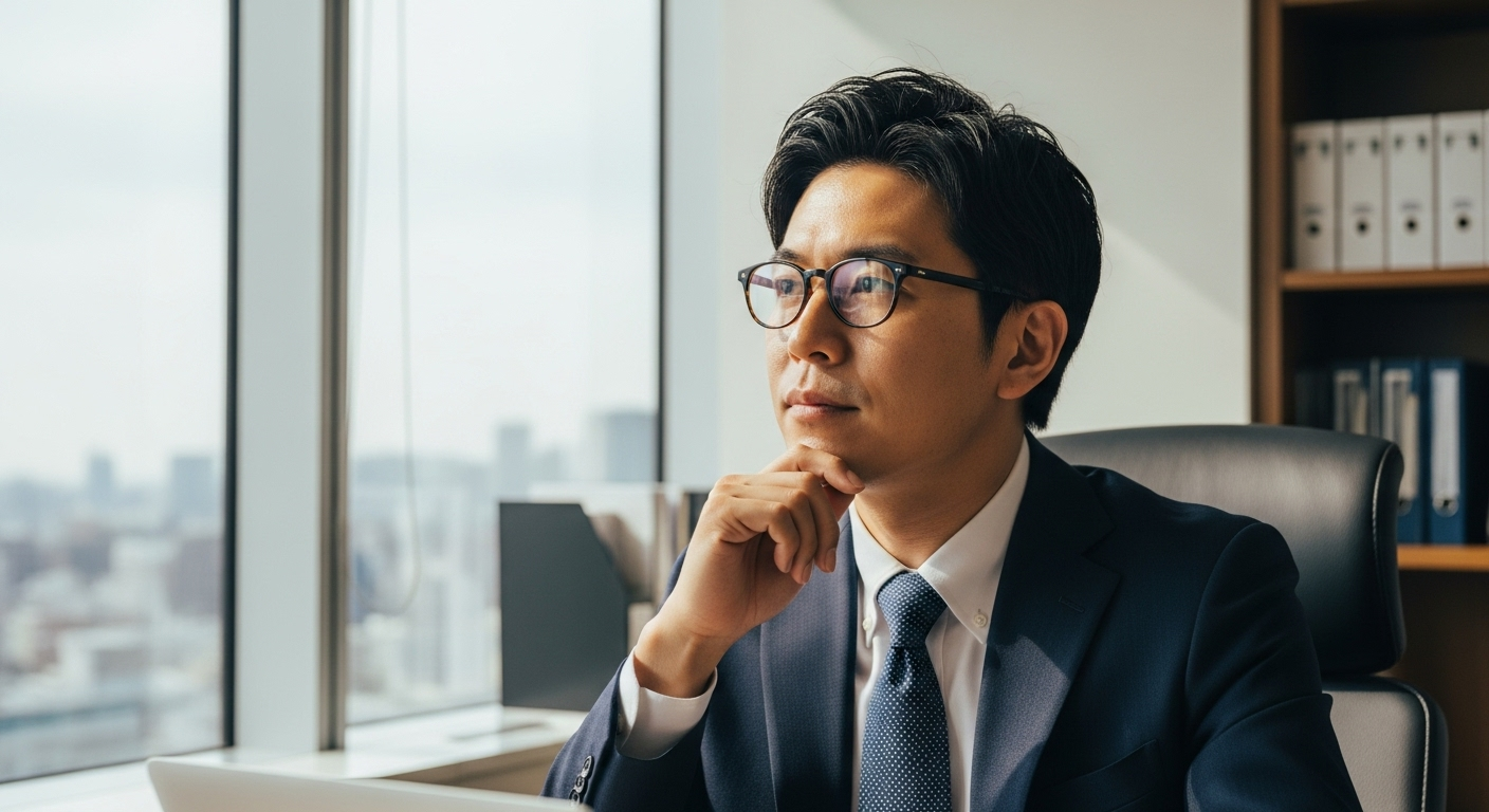 不動産投資や資産運用について考える会社経営者の男性