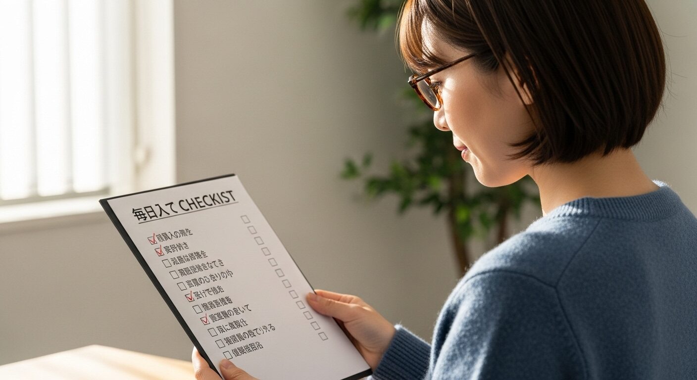 購入後に実践すべき日常点検項目が書かれたチェックリスト