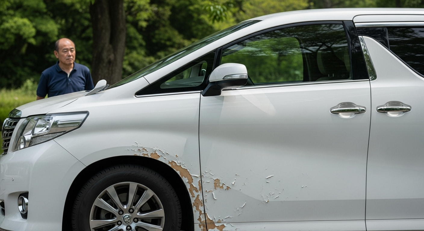 保証期間が過ぎて塗装が剥がれてしまったヴェルファイアの状態とその原因