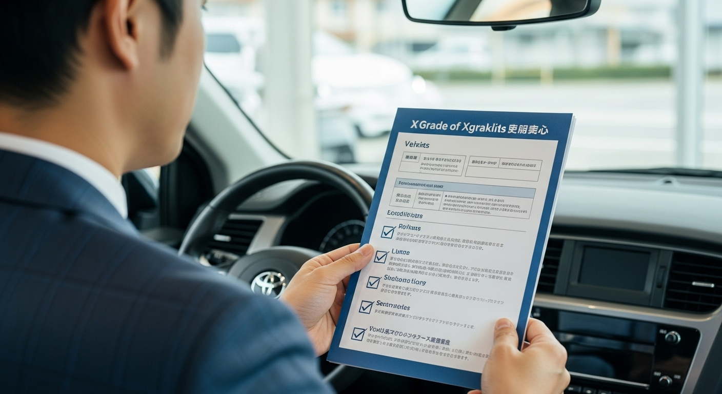 車のXグレード購入で後悔しないためのチェックリストのイラスト