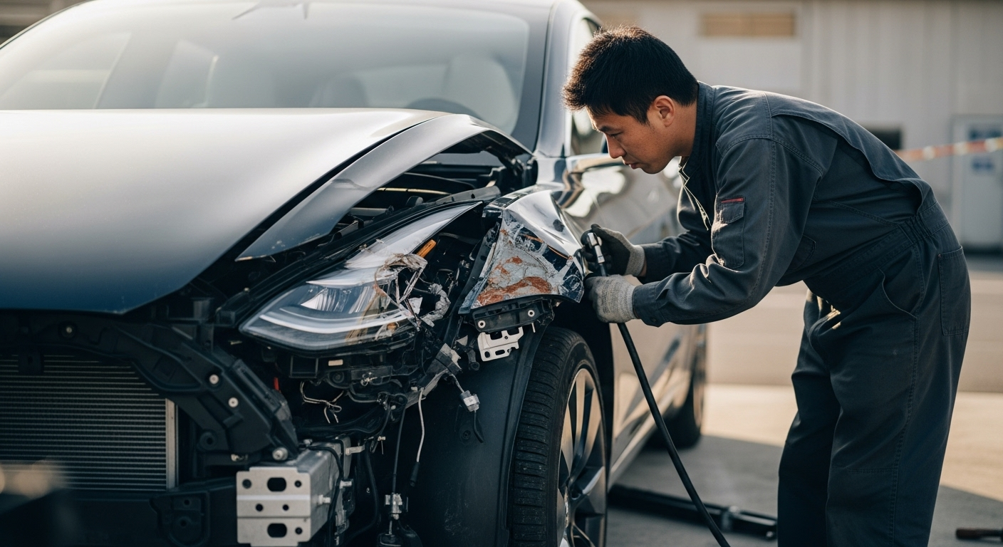 事故で損傷したテスラ車と修理の対処法