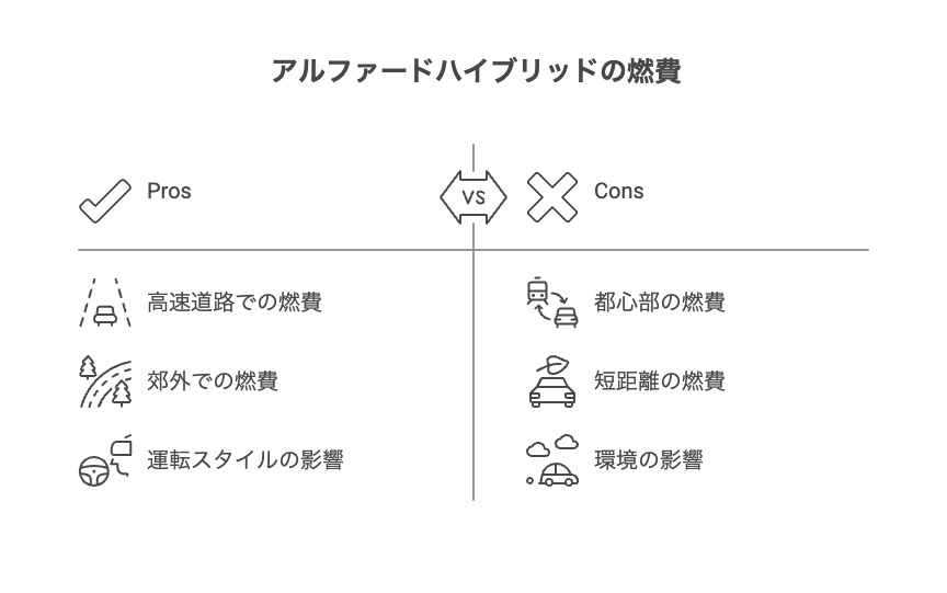 アルファードハイブリッドの燃費メリットとデメリットを比較した図解