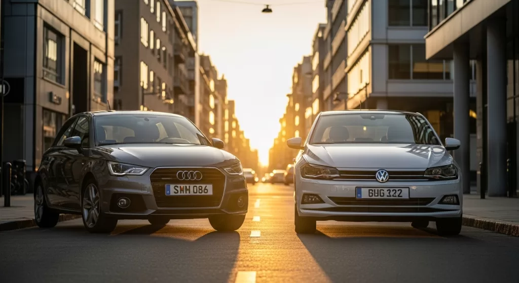 向かい合うアウディA1とフォルクスワーゲン・ポロの比較イメージ