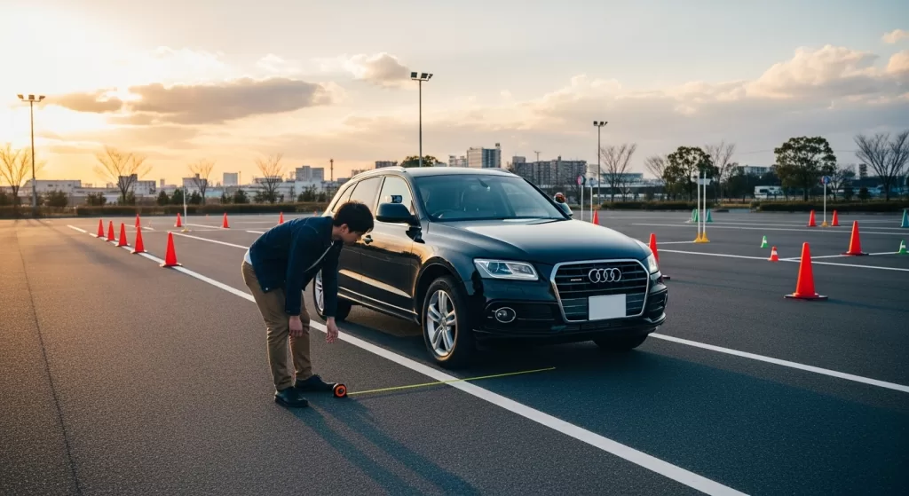 車幅感覚を掴むための練習をするアウディQ5のオーナー
