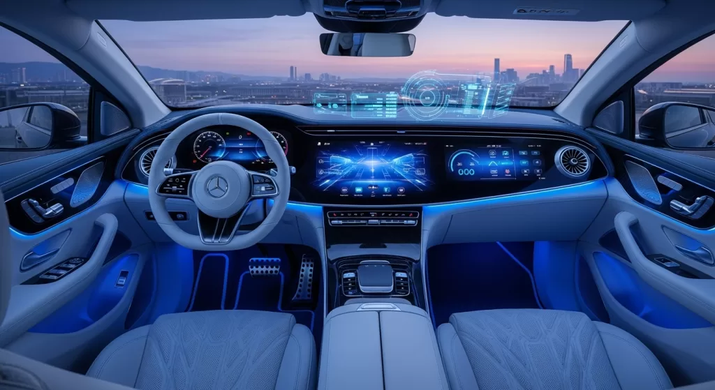 未来感あふれるMBUXハイパースクリーンを搭載したEQE SUVのコックピット