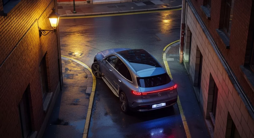 狭い道でも自在に取り回せるEQE SUVのリアステア性能