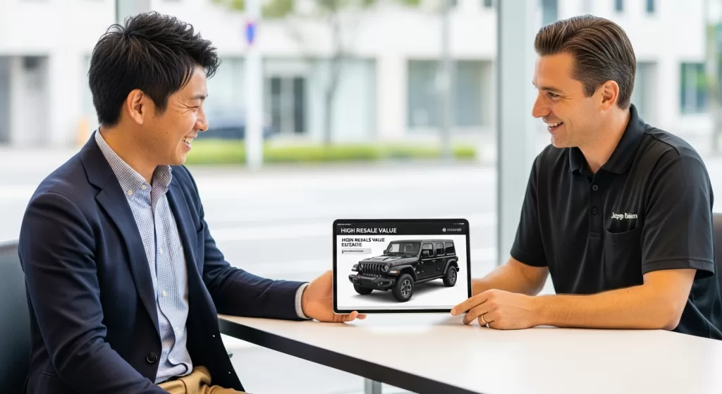 高い査定価格に満足する日本人男性