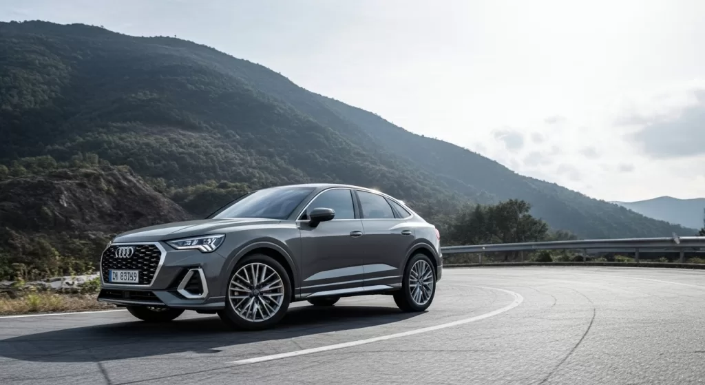 スポーティで安定した走行性能を示すカーブ中のQ3スポーツバック