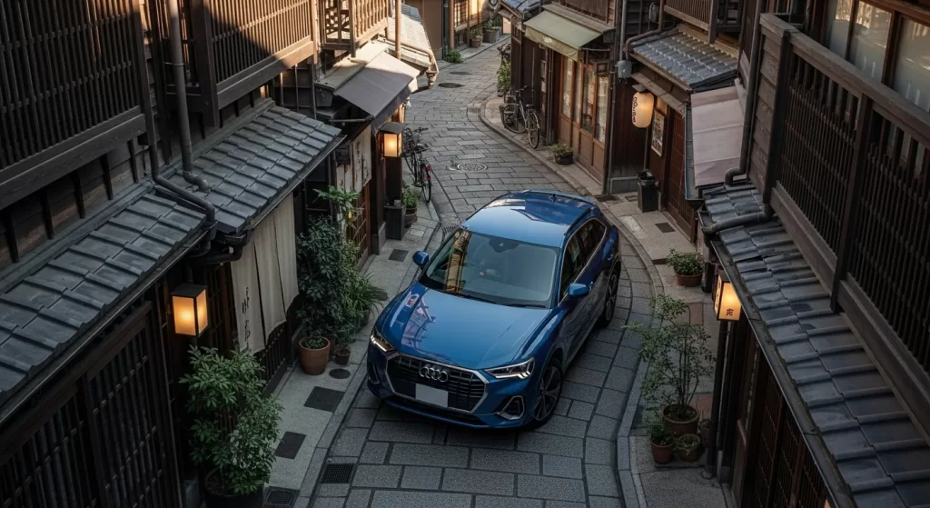 街中での取り回しの良さを表現する狭路走行中のQ3スポーツバック